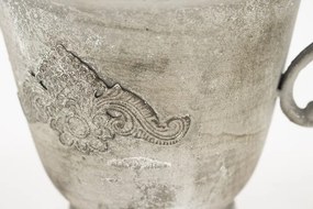 Antique fém váza koptatott ezüst szürke fogantyús 18,5x23x18,5cm