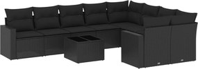 vidaXL 10 részes fekete polyrattan kerti ülőgarnitúra párnákkal