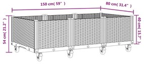 vidaXL kékszürke polipropilén rácsos kerekes ültetőláda 150 x 80 x 54 cm