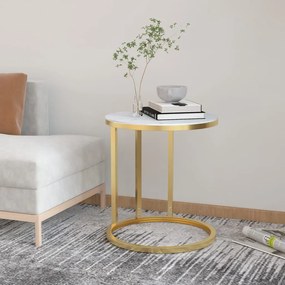 arany és fehér márvány edzett üveg kisasztal 45 cm