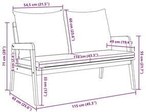Kerti Pad párnákkal 115x65x71 cm Tömör Akácfa