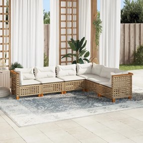 6 részes bézs polyrattan kerti ülőgarnitúra párnával