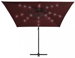 bordó konzolos napernyő LED-világítással 250 x 250 cm