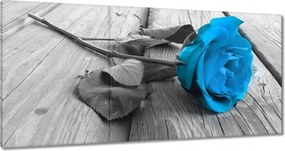 Vászonkép 180x90 Kék rózsa a deszkákon