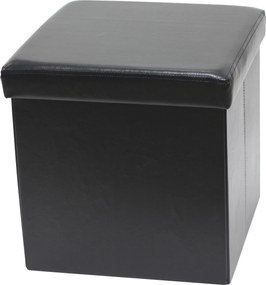Puff Összecsukható Ülőfelület Tárolórekesszel 38x38x38 cm Fekete Ökobőr