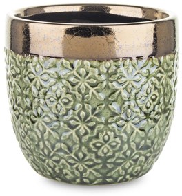 Porto design elegáns dombormintás magasfényű patinazöld virágtartó kaspó 13x13,5x13,5cm