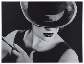 Vászon falikép, nő kalapban, 60x80 cm, fekete-fehér - MARLENE