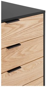 Fekete-natúr színű alacsony komód tölgyfa dekorral 159x80 cm Sierra – Teulat