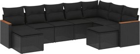vidaXL 9 részes fekete polyrattan kerti ülőgarnitúra párnákkal
