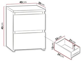 Éjjeliszekrény MALWA 40x40 cm matt fehér