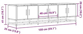szürke sonoma színű szerelt fa és fém TV-szekrény 150x35x41 cm