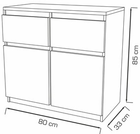 Washington 2S2F Komód Fehér