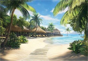 Fotótapéta Paradicsom Tengerpart Pálmafák Tenger 3D Falra Hálószoba Nappali 300x210