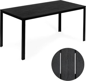 Kerti asztal, MultiGarden SAK-156, fekete, 156 x 78 cm, 6 személyes, magasság: 74 cm, fahatású műanyag asztallap, porszórt acél váz, teherbírás: 150 kg