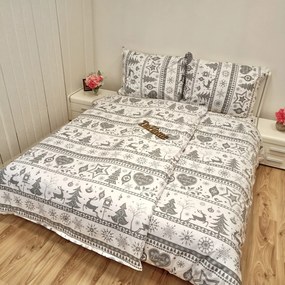Pamut lepedők Karácsonyi lepedők Rénszarvasszürke TiaHome - 1x Párna 90x70cm, 1x Paplan 140x200cm