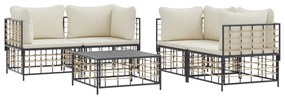 5 részes antracitszürke polyrattan kerti ülőgarnitúra párnákkal