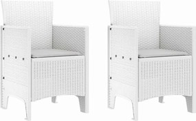 vidaXL Kerti Szék párnával 2 pcs Fehér 53 x 49 x 85 cm Polipropilén
