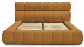 Mustársárga kárpitozott ágyneműtartós franciaágy ágyráccsal 180x200 cm Mont Blanc – Bobochic Paris