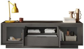 SKY 2.0 TV-szekrény 2 ajtóval és 1 fiókkal, fehér matt lakkozott vázzal, sötét láva laminált előlapokkal