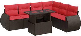 vidaXL 7 részes barna polyrattan akácfa kerti ülőgarnitúra párnákkal