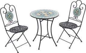 Outsunny 3 részes Kerti Szett Mozaikkal, Kerek Kültéri Asztal 2 Összecsukható Fém Székkel, Zöld | Aosom