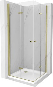 Mexen Lima Duo, zuhanykabin 100 (ajtó) x 100 (ajtó) cm, 6mm átlátszó üveg, arany profil + zuhanytálca, 856-100-100-50-02-4010G