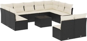 vidaXL 12 részes fekete polyrattan kerti ülőgarnitúra párnákkal
