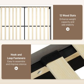 HOMCOM Két Személyes Ágykeret, 140 x 190 cm, Fémkeret, Állítható Fejtámla, Rácsos Alap, Tároló Az Ágy Alatt, Könnyű Összeszerelés, Szürke | Aosom