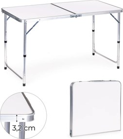 Kerti asztal, MultiGarden GMFC-FY12060, fehér, 120 x 60 cm, összecsukható, állítható magasság (60–70 cm), hordfogantyúval, teherbírás: 50 kg