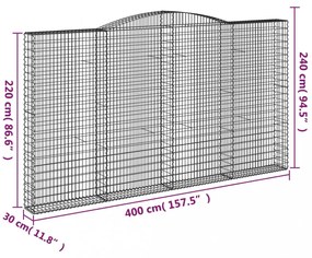 vidaXL 8 db íves horganyzott vas gabion kosár 400x30x220/240 cm