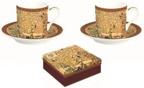 Porcelán eszpresszócsésze+alj 2 személyes, 75ml, dobozban, Klimt: Életfa/The Kiss/Beteljesülés