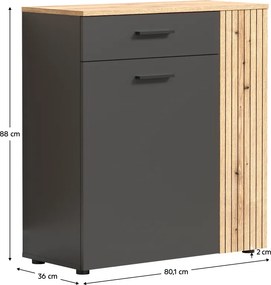 Komód, grafit/evoke tölgy, ESENA 2D1S