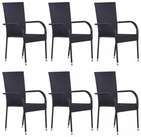 6 db fekete rakásolható polyrattan kültéri szék