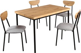 Étkezőgarnitúra 1+4, világos tölgy/szürke/fekete, MADIO