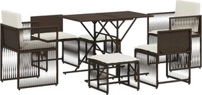 vidaXL 7 részes barna polyrattan kerti étkezőgarnitúra párnával