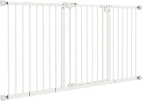 PawHut Ajtóvédő Lépcsővédő 17,5/20,3/30,5 cm Kiterjesztéssel - Fúrás Nélküli Ajtókapu 74-147,5 cm Szélességhez - Kétoldalas Forgatható Fém Fehér | Aos