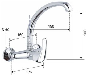 Aqualine - KASIOPEA mosogató csaptelep, 20 cm, fényes króm