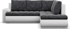 Tokio sarokkanapé, L alakú háttámlával, 2 ágyneműtartóval, fonott + műbőr, jobboldali, sötétszürke - fehér