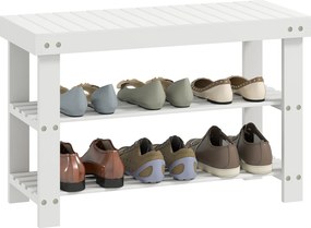HOMCOM Bambusz Cipőpad Rács Üléssel Cipő Szervező 3-Szintes Cipőtároló 6 Pár Cipőhöz Előszobába, Nappaliba, Hálószobába 70x28x45 cm Fehér | Aosom