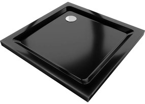 Mexen Flat négyzet alakú slim zuhanytálca 90 x 90 cm, Fekete, szifon Króm - 40709090