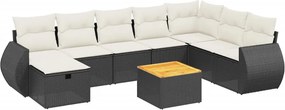 vidaXL 9 részes fekete polyrattan kerti ülőgarnitúra párnákkal