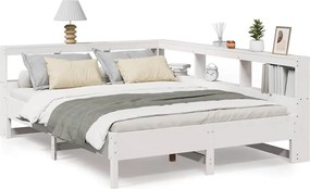 vidaXL fehér tömör fenyőfa könyvespolcos ágy matrac nélkül 135x190 cm