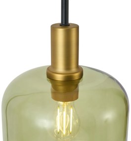 Hotel Chic függőlámpa fekete, arany és zöld üveggel, 3-lámpás - Zuzanna