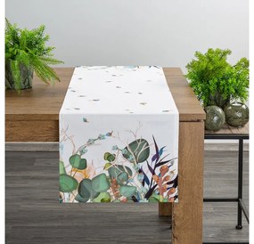 Egzotikus növény mintás pamut asztali futó Fehér 40x140 cm