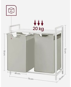 Szennyestartó, kihúzható és levehető ruhatartó zsákkal 2x46L, fehér