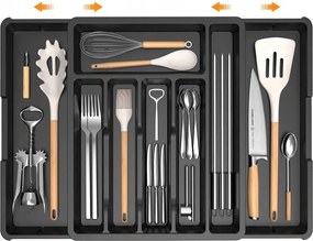 Rendszerező Utántöltő Konyhai Fiók Evőeszköztartó Kihúzható Fekete