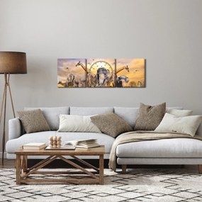 Kép - Afrikai állatok (órával) (90x30 cm)