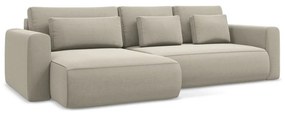 Bézs bársony kinyitható-tárolóhelyes sarokkanapé (bal oldali-heverő résszel) Kapua – Makamii