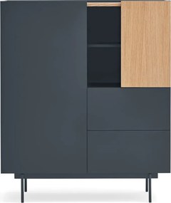 Antracitszürke-natúr színű magas komód tölgyfa dekorral 100x120 cm Otto – Teulat