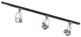 Sínrendszer 3 spotlámpával, 1 fázisú, fekete acéllal - Suplux
